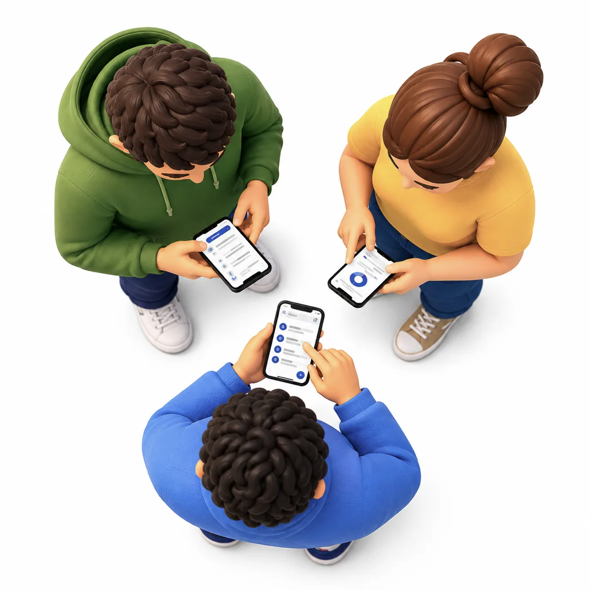 Three teammates using the same Fieldwork app on their phones